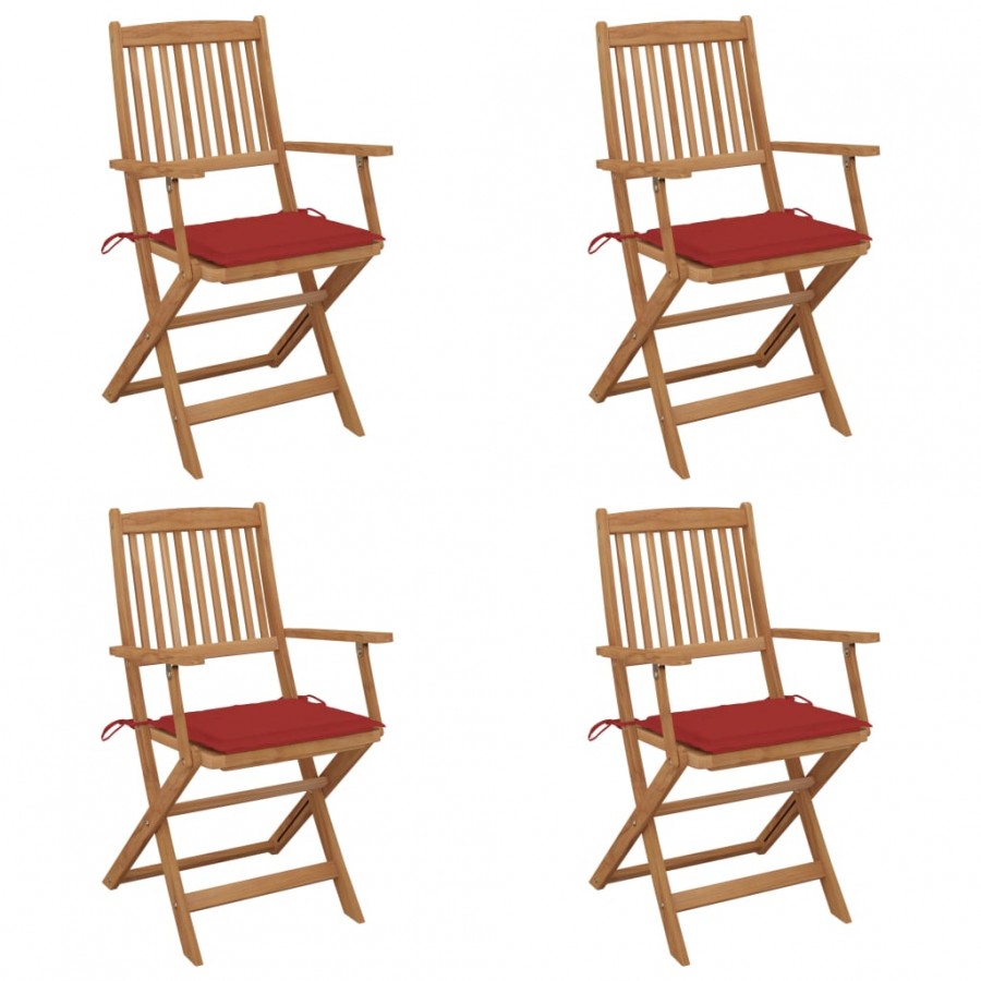 Chaises pliables de jardin 4 pcs avec coussins Bois d'acacia