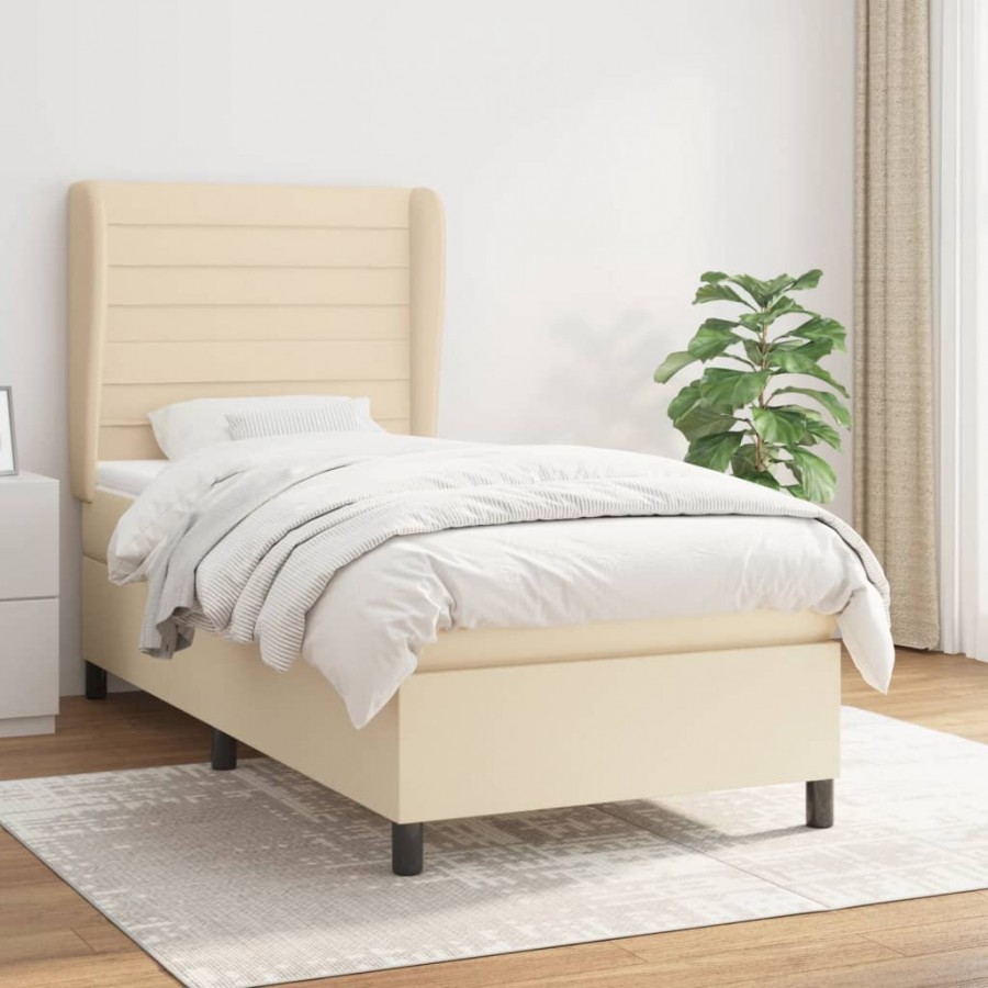 Cadre de lit avec matelas Crème 100x200 cm Tissu