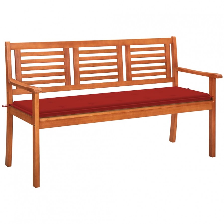 Banc de jardin 3 places avec coussin 150 cm Bois d'eucalyptus