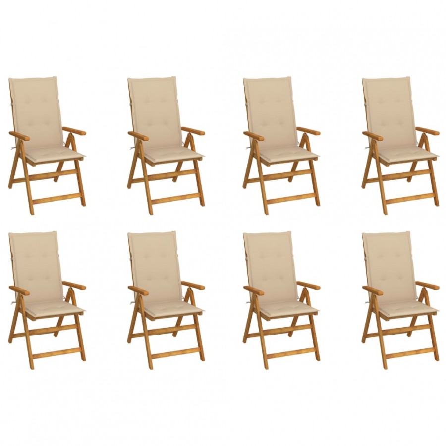 Chaises pliables de jardin avec coussins 8 pcs Bois d'acacia