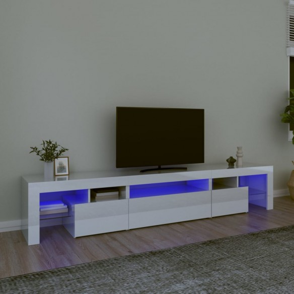 Meuble TV avec lumières LED Blanc brillant 215x36,5x40 cm