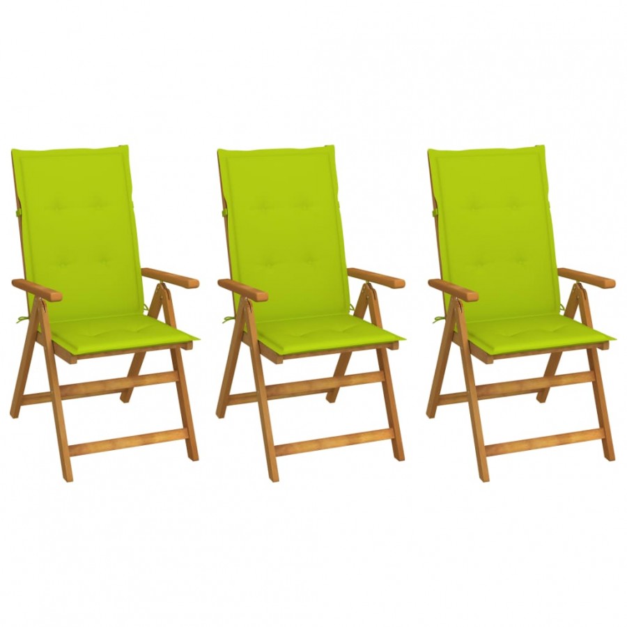 Chaises pliables de jardin 3 pcs avec coussins Bois d'acacia