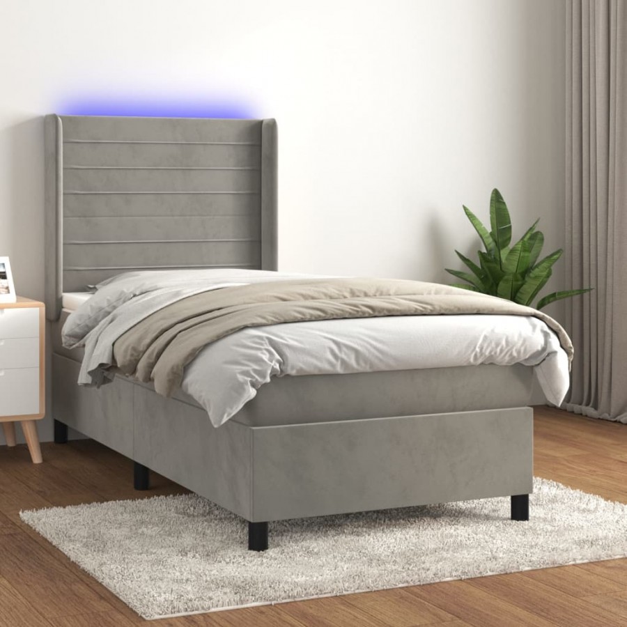 Cadre de lit et matelas et LED Gris clair 80x200cm