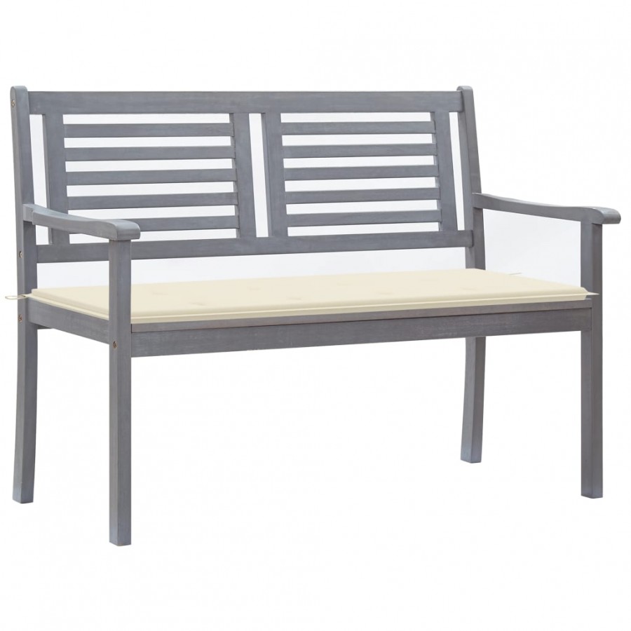 Banc de jardin 2 places avec coussin 120 cm Gris Eucalyptus