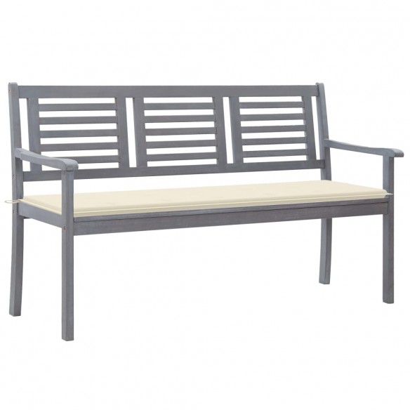 Banc de jardin 3 places avec coussin 150 cm Gris Eucalyptus