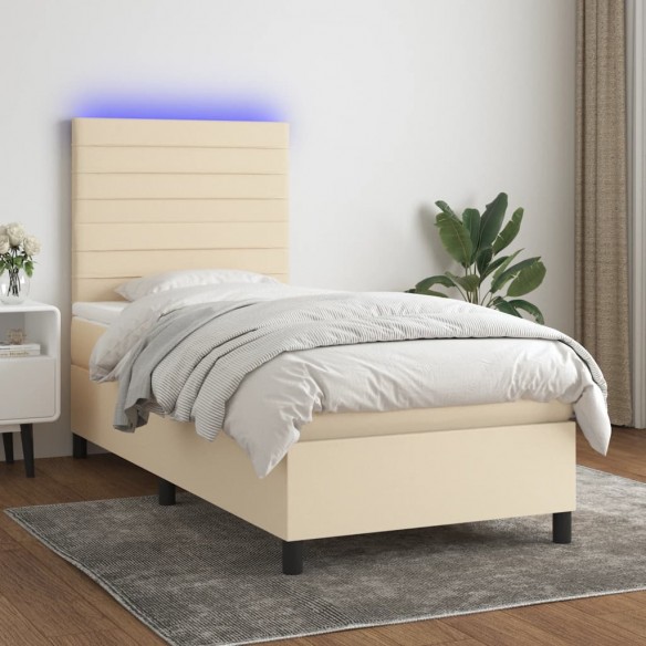 Cadre de lit et matelas et LED Crème 100x200cm Tissu