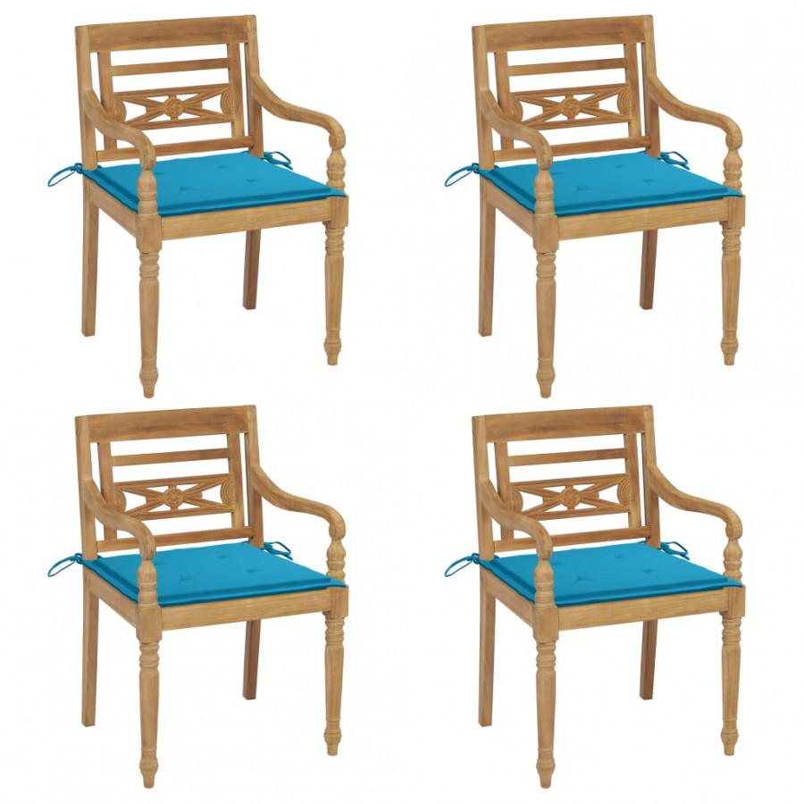 Chaises Batavia avec coussins 4 pcs Bois de teck solide