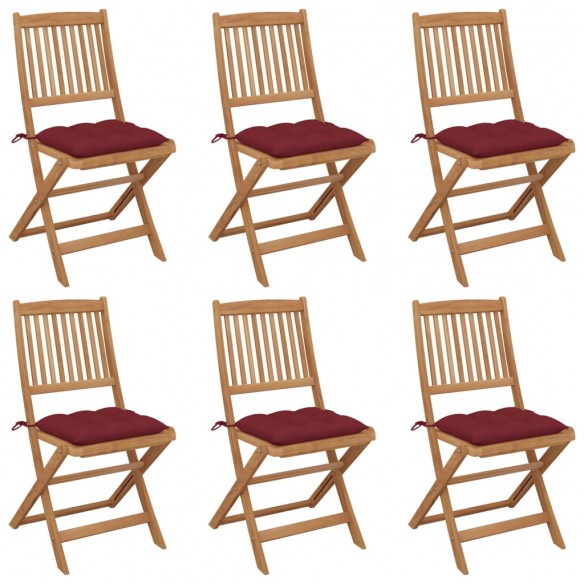 Chaises pliables de jardin 6 pcs avec coussins Bois d'acacia