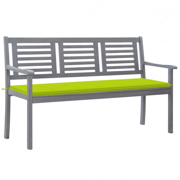 Banc de jardin 3 places avec coussin 150 cm Gris Eucalyptus