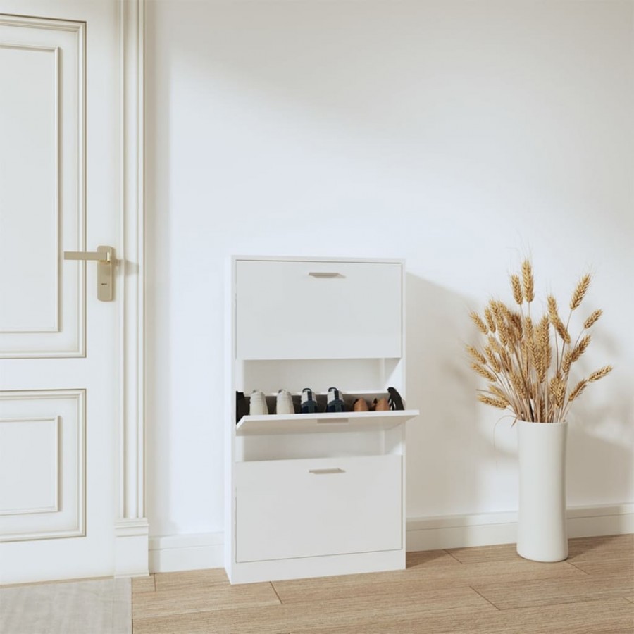 Armoire à chaussure Blanc brillant 59x17x108 cm Bois ingénierie