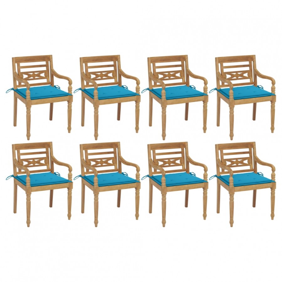 Chaises Batavia avec coussins 8 pcs Bois de teck solide