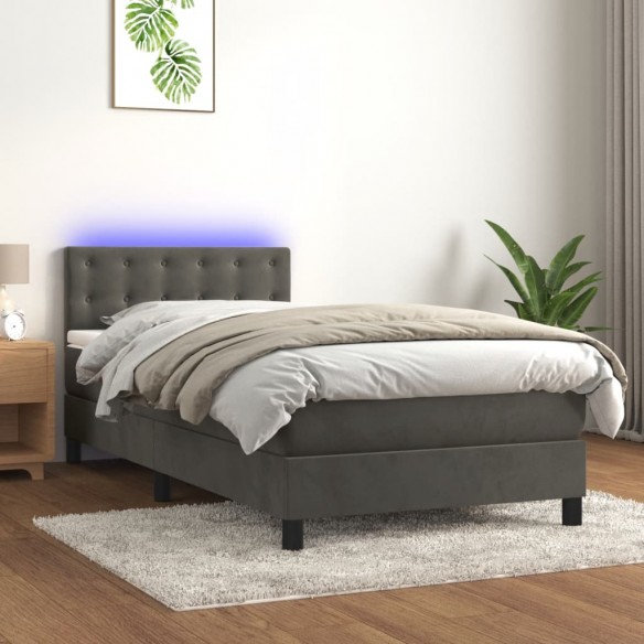 Cadre de lit avec matelas et LED Gris foncé 90x190cm