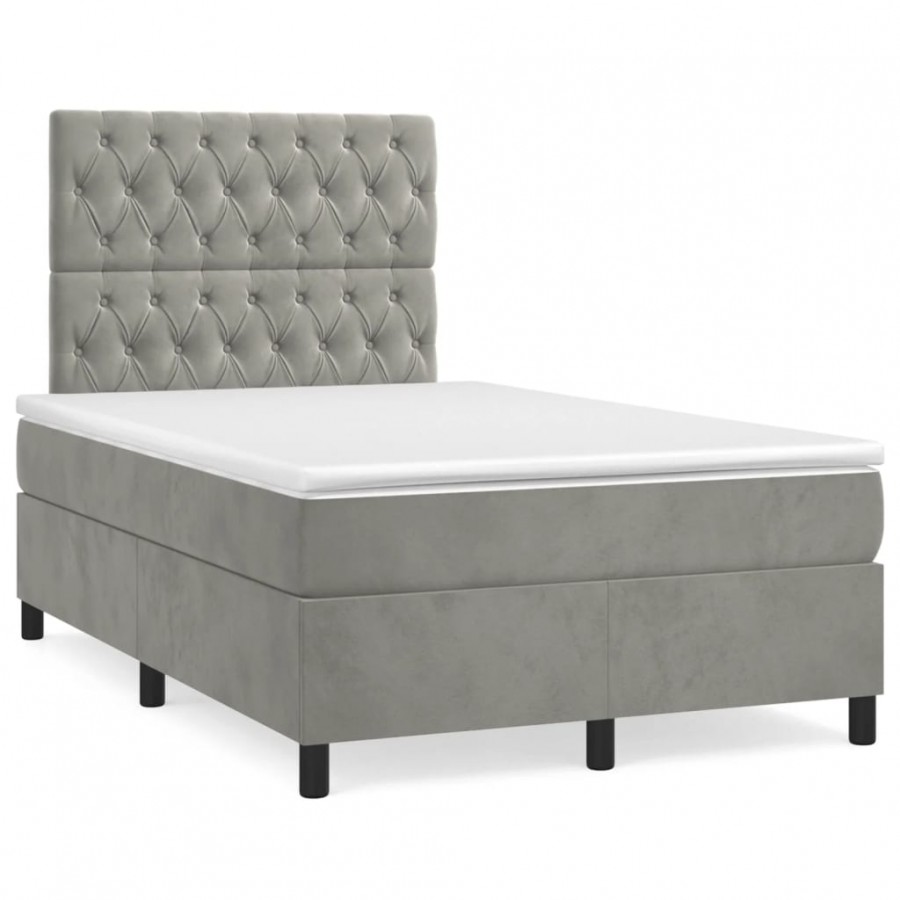 Cadre de lit et matelas gris clair 120x190cm velours