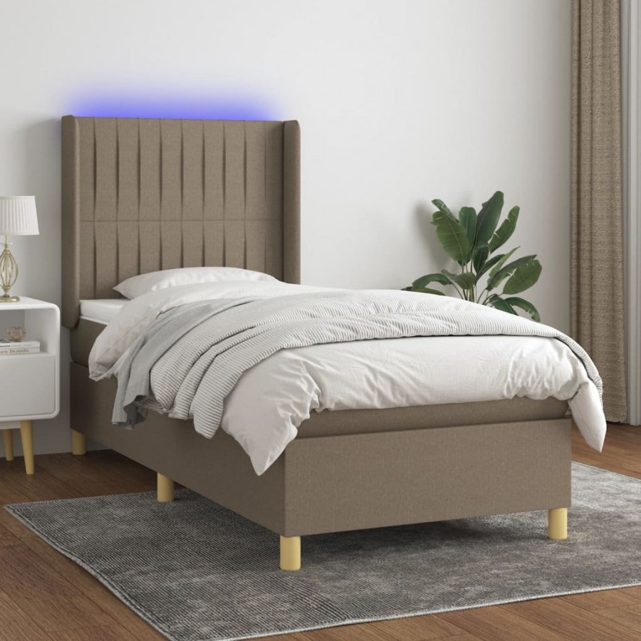 Cadre de lit matelas et LED Taupe 80x200cm Tissu