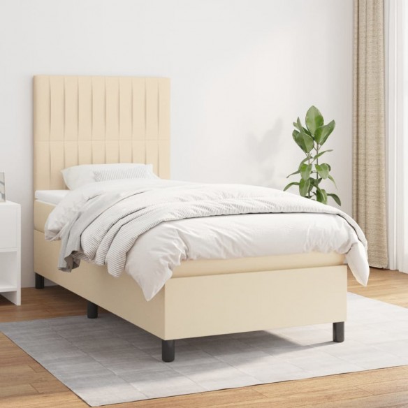 Cadre de lit avec matelas Crème 90x200 cm Tissu