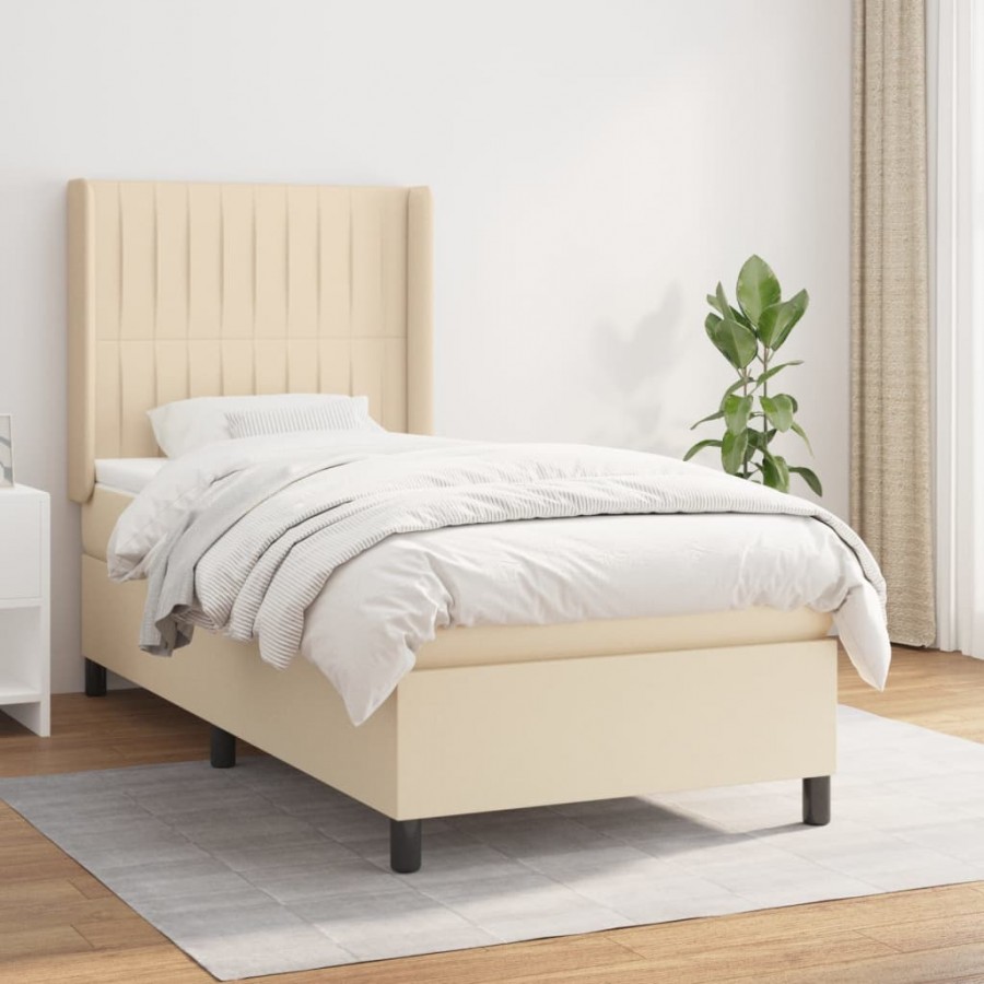 Cadre de lit avec matelas Crème 80x200 cm Tissu