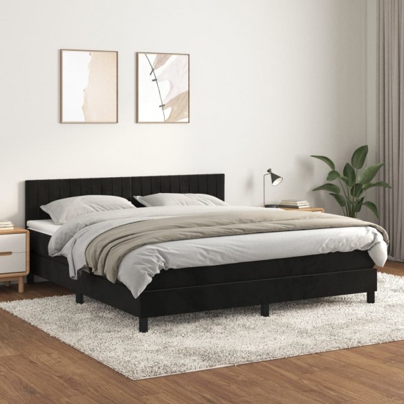 Cadre de lit avec matelas Noir 180x200 cm Velours