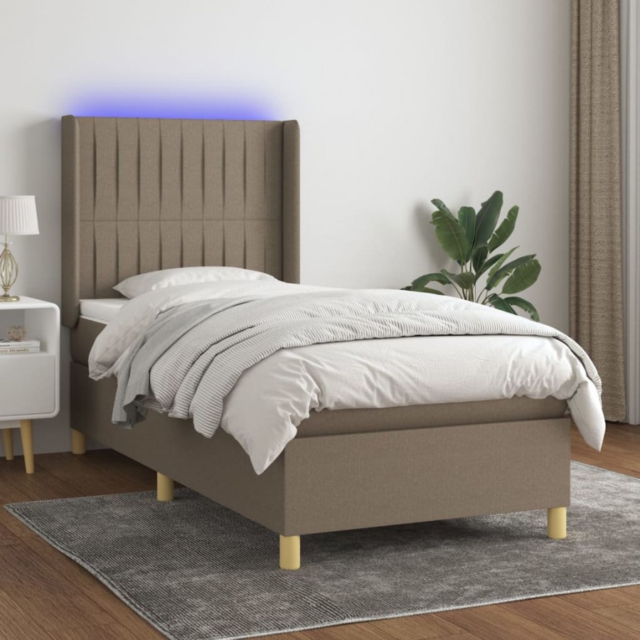 Cadre de lit matelas et LED Taupe 90x200 cm Tissu