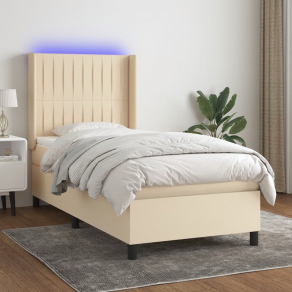 Cadre de lit matelas et LED Crème 90x200 cm Tissu