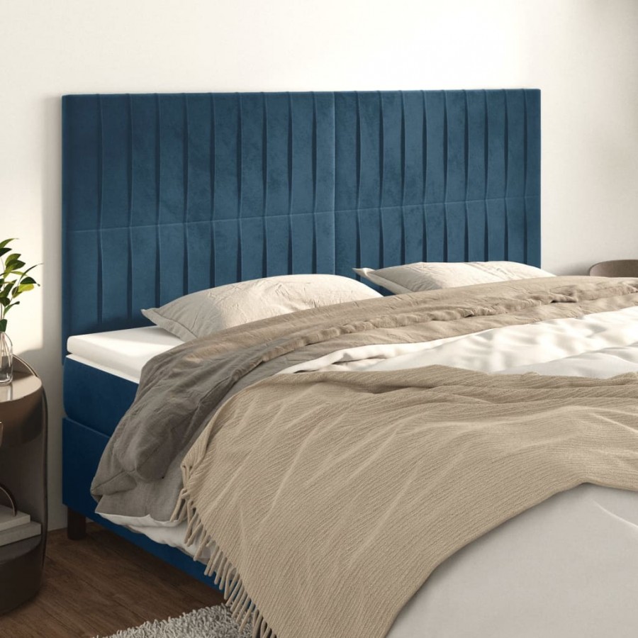 Têtes de lit 4 pcs Bleu foncé 80x5x78/88 cm Velours