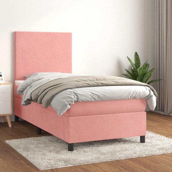 Cadre de lit avec matelas Rose 90x200 cm Velours