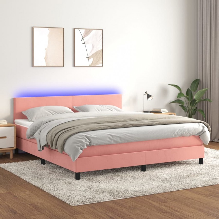 Cadre de lit avec matelas LED Rose 180x200cm Velours