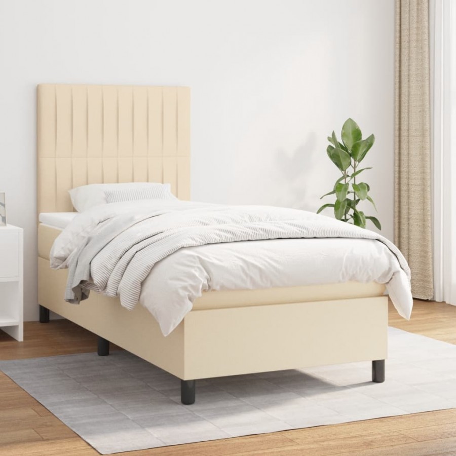 Cadre de lit avec matelas Crème 80x200 cm Tissu