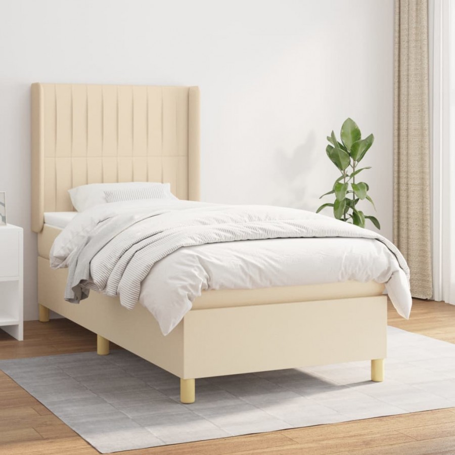 Cadre de lit avec matelas Crème 80x200 cm Tissu