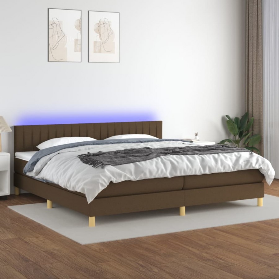 Cadre de lit matelas et LED Marron foncé 200x200 cm