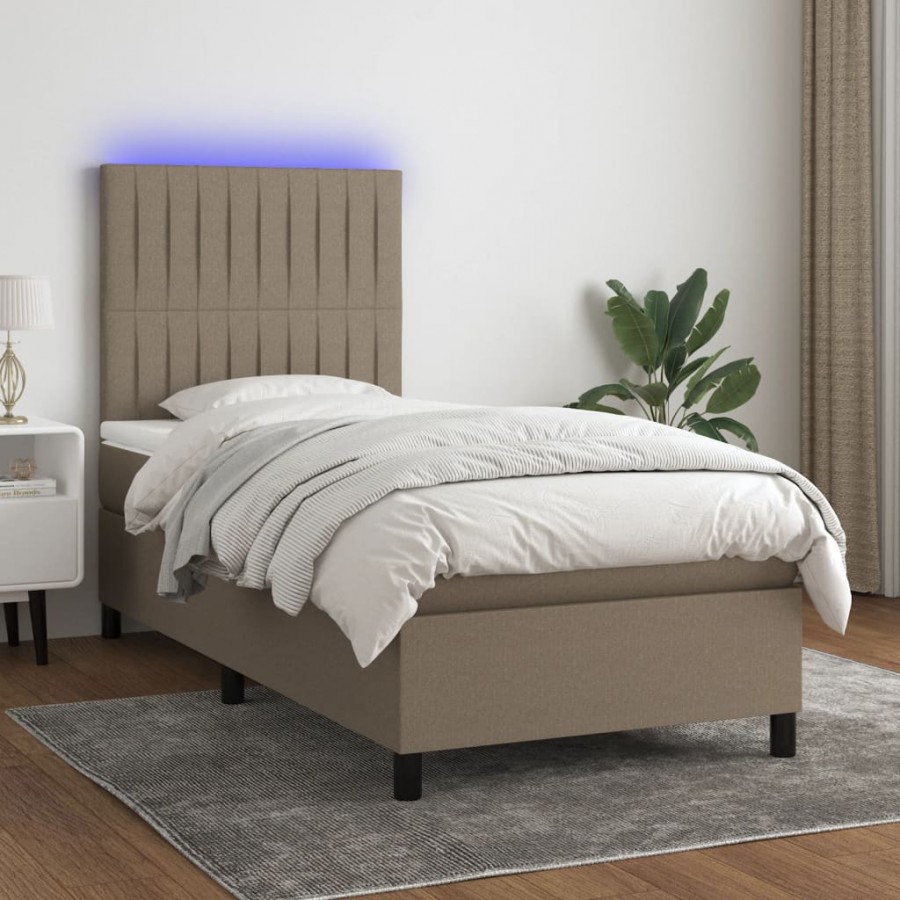 Cadre de lit et matelas et LED Taupe 90x190 cm Tissu