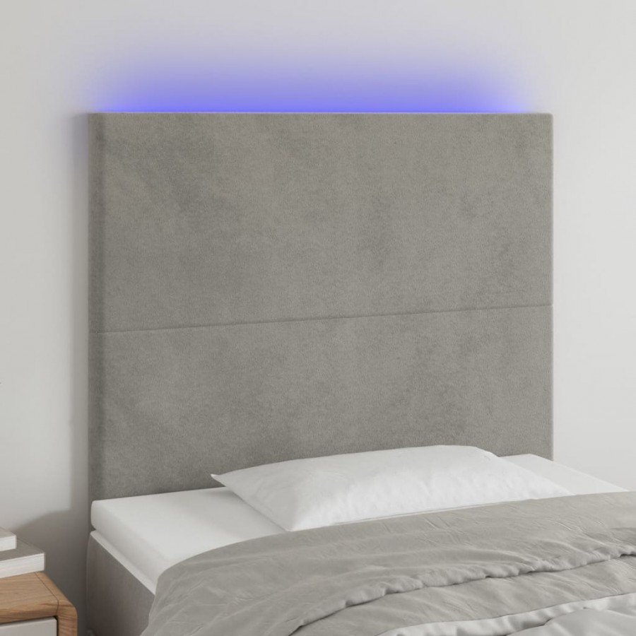 Tête de lit à LED Gris clair 90x5x118/128 cm Velours