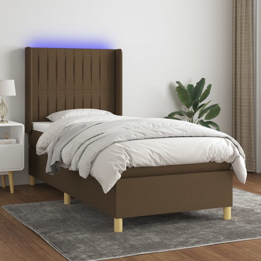 Cadre de lit matelas LED Marron foncé 90x200cm Tissu