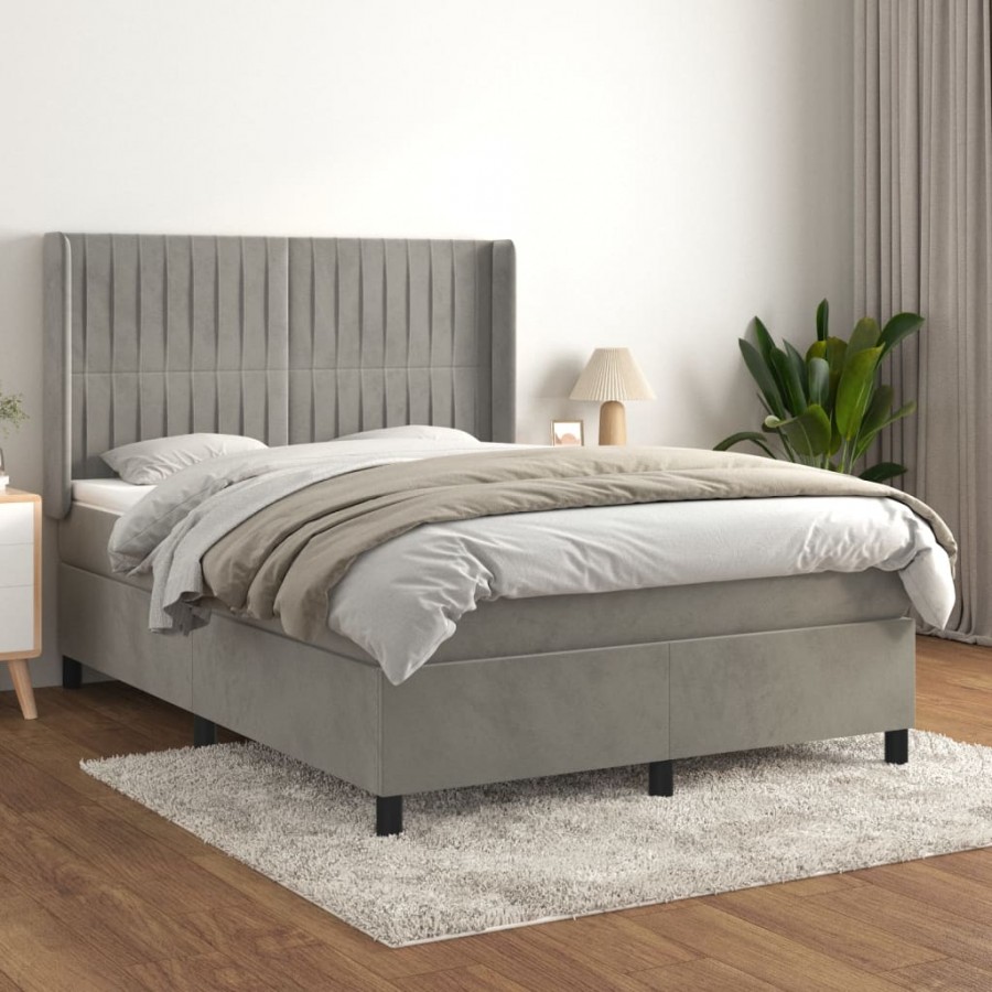 Cadre de lit et matelas Gris clair 140x200cm Velours