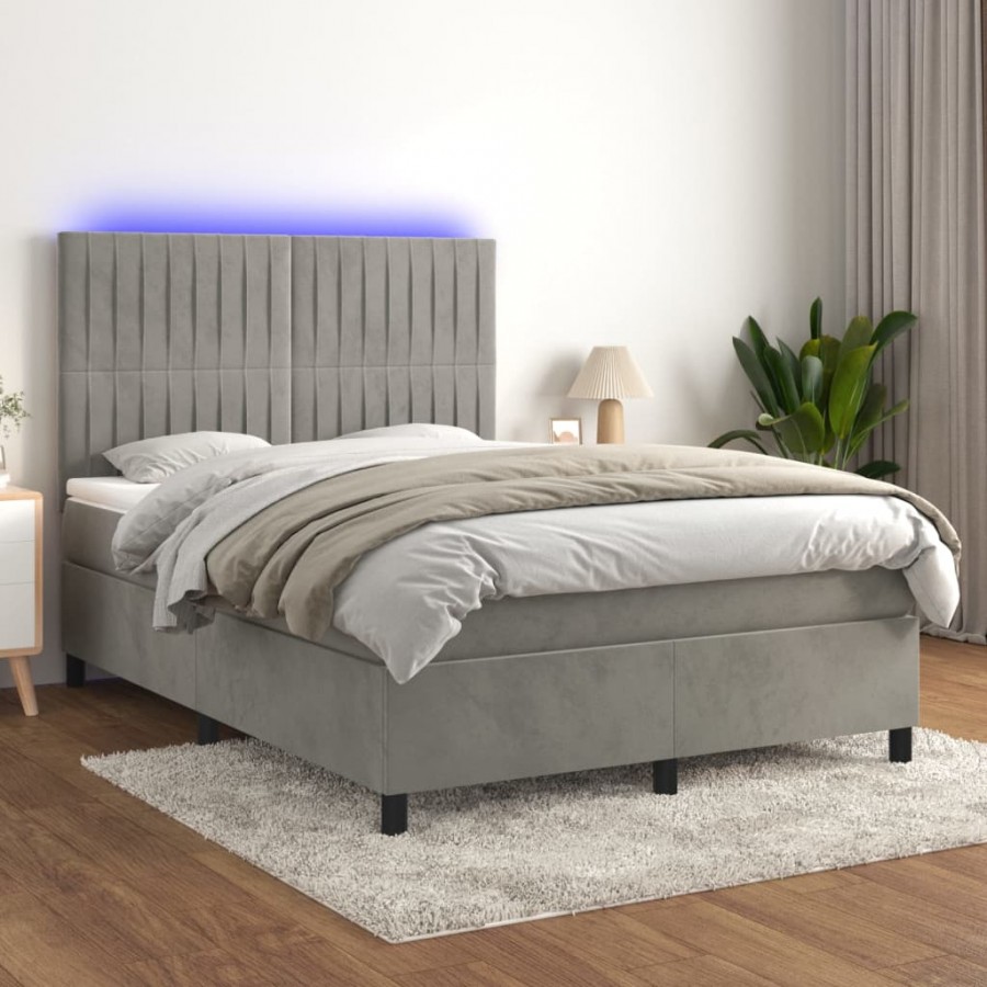 Cadre de lit avec matelas LED Gris clair 140x200 cm