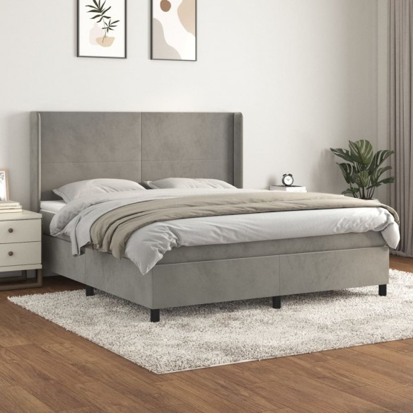 Cadre de lit et matelas Gris clair 180x200cm Velours