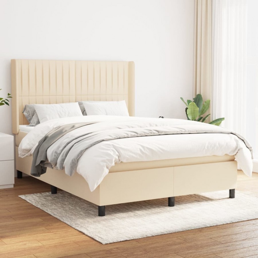 Cadre de lit avec matelas Crème 140x200 cm Tissu