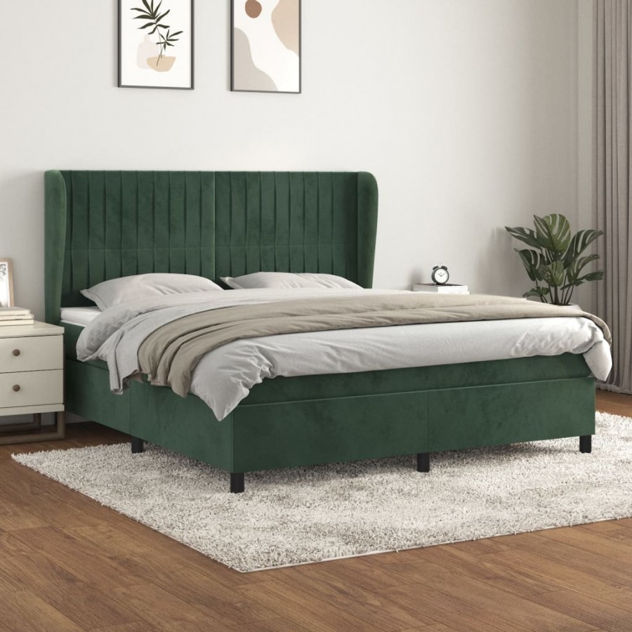 Cadre de lit et matelas Vert foncé 180x200cm Velours