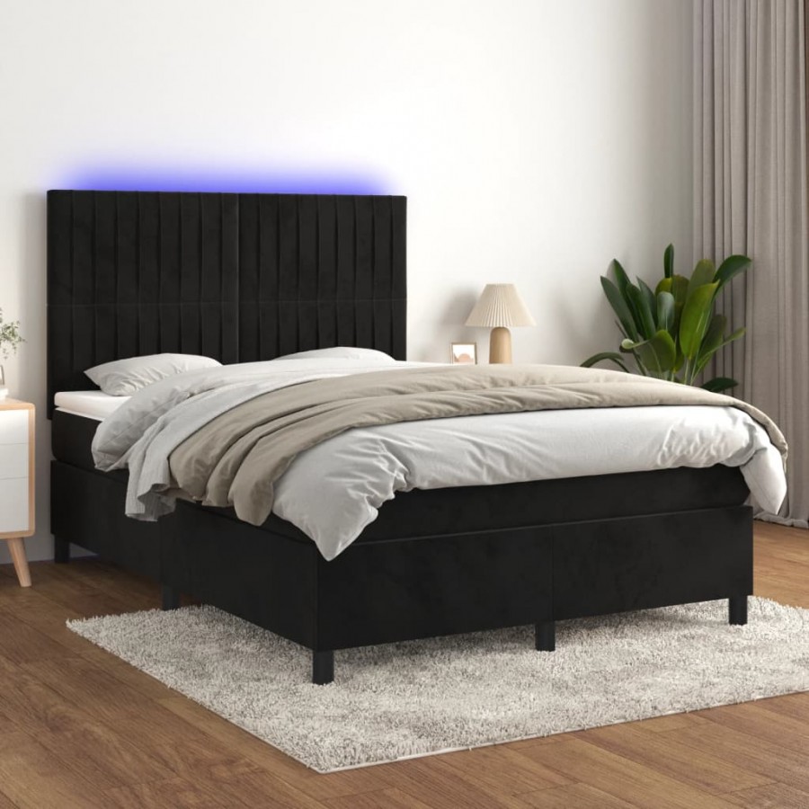 Cadre de lit matelas et LED Noir 140x200 cm Velours