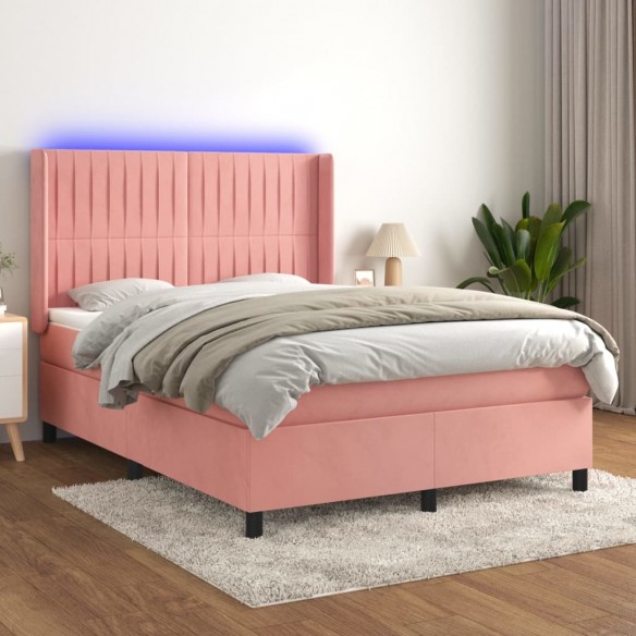 Cadre de lit matelas et LED Rose 140x190 cm Velours