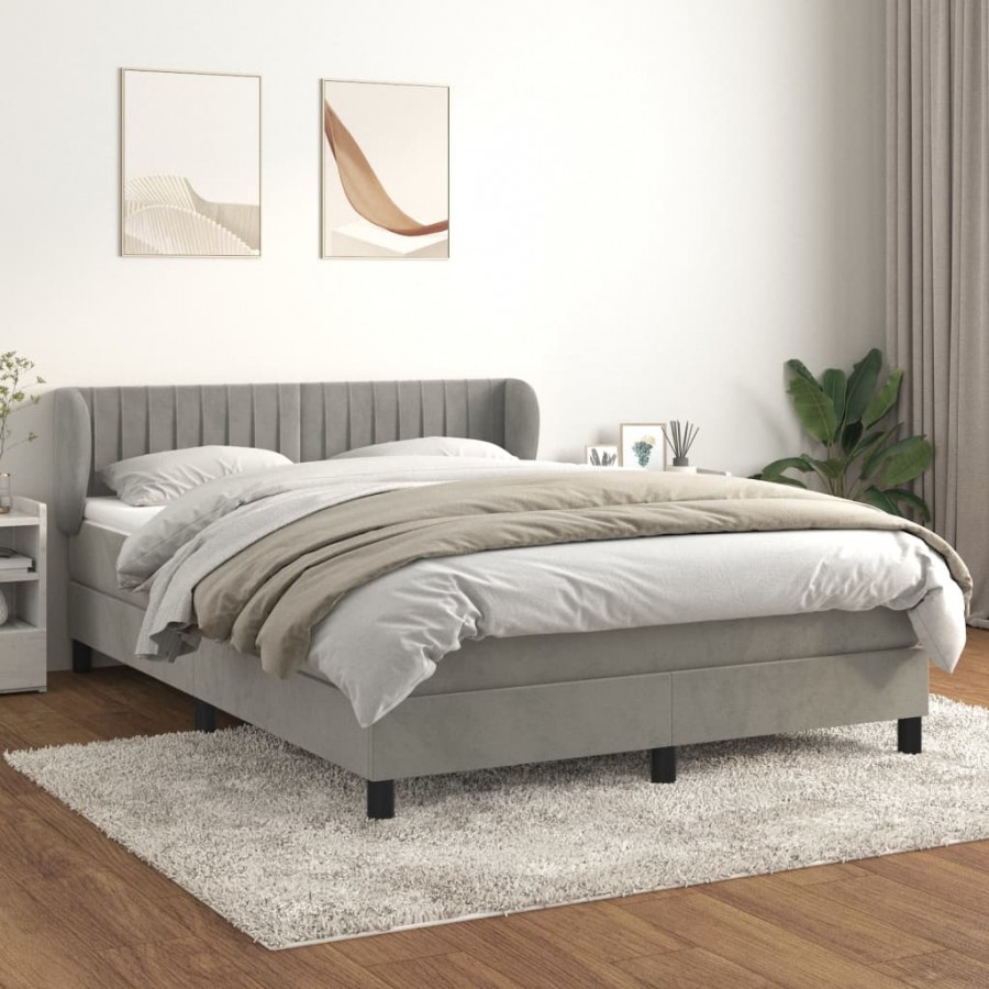 Cadre de lit et matelas Gris clair 140x190cm Velours