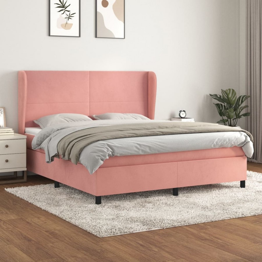 Cadre de lit avec matelas Rose 180x200 cm Velours