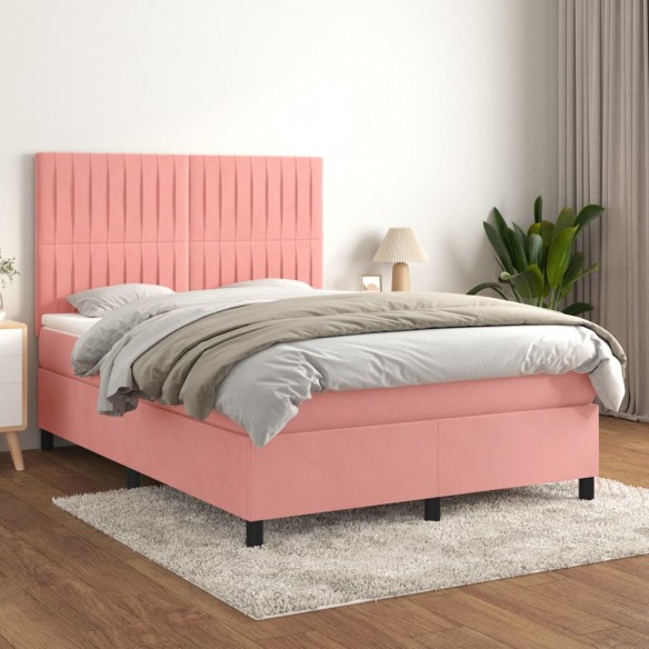 Cadre de lit avec matelas Rose 140x190 cm Velours