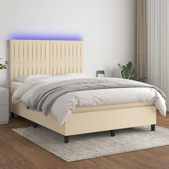 Cadre de lit et matelas et LED Crème 140x190cm Tissu