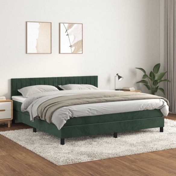 Cadre de lit et matelas Vert foncé 160x200cm Velours