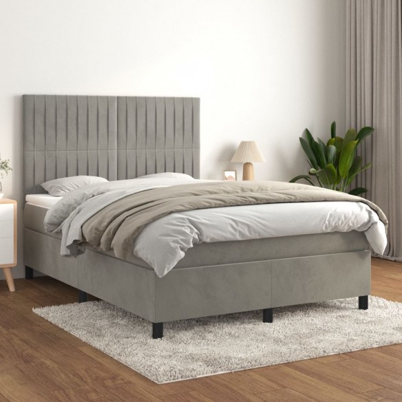 Cadre de lit et matelas Gris clair 140x200cm Velours