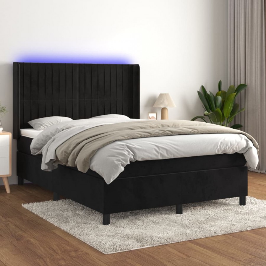 Cadre de lit matelas et LED Noir 140x190 cm Velours