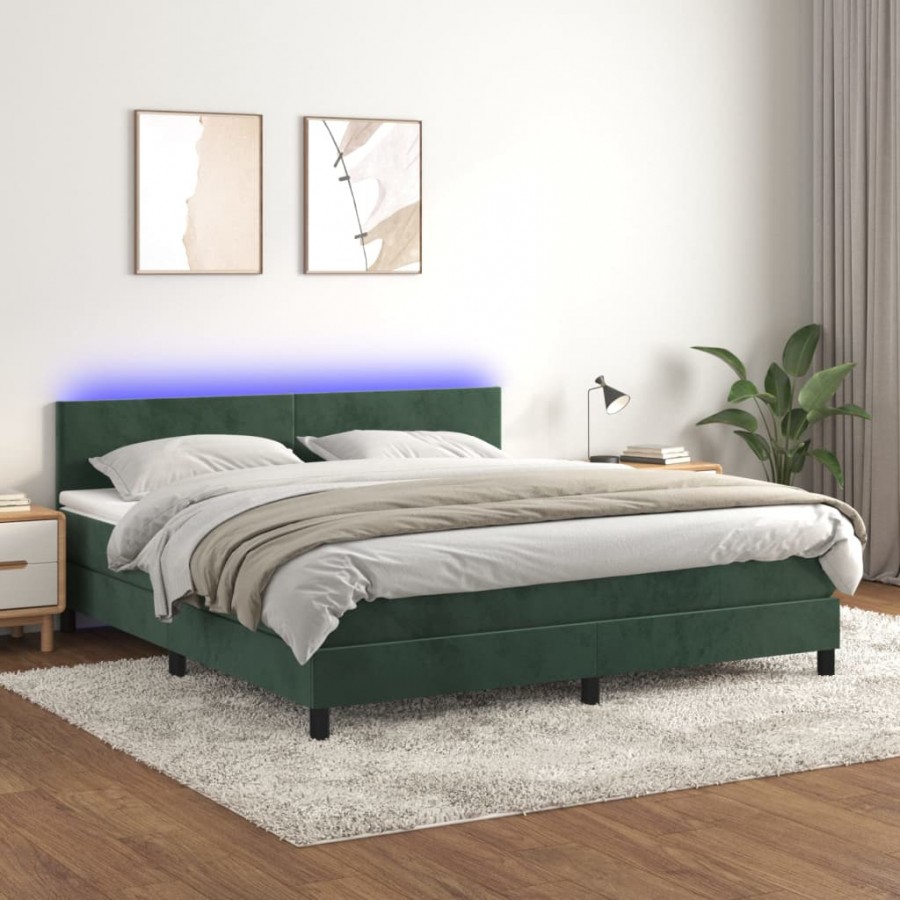 Cadre de lit avec matelas LED Vert foncé 180x200 cm