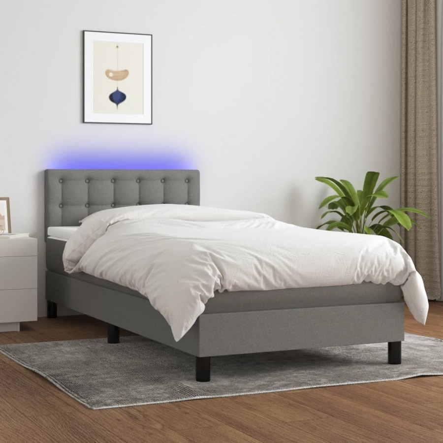 Cadre de lit et matelas et LED Gris foncé 100x200 cm