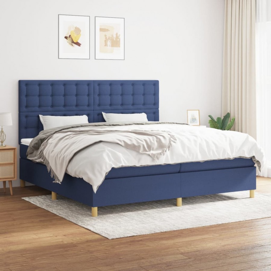 Cadre de lit avec matelas Bleu 200x200 cm Tissu