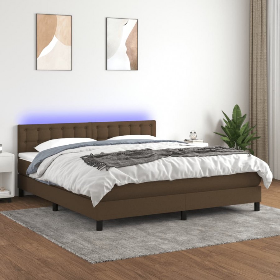 Cadre de lit matelas et LED Marron foncé 180x200 cm